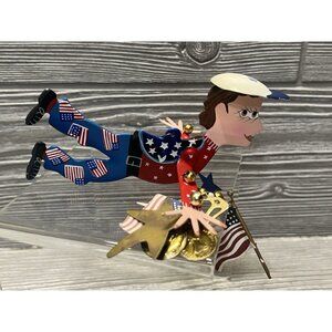 Vintage Fanciful Flight Silvestri Karen Rossi USA Patriotic Man Metal Ornament